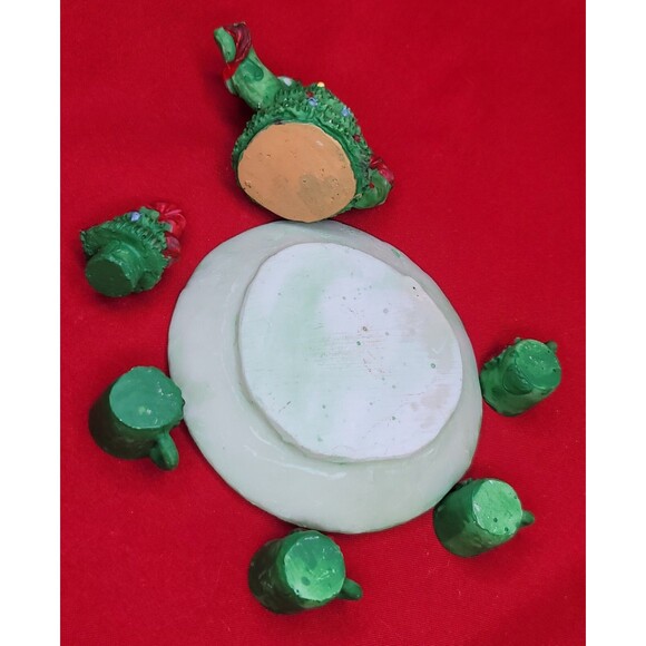 Miniature Christmas Tree TeaPot w/Cups Hand Painted Green Hermitage Pottery Set - Picture 10 of 12